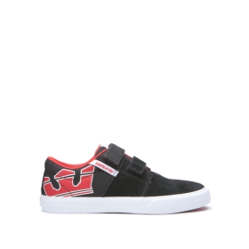 Dětské Nízké Boty Supra STACKS II VULC VELCRO Černé/Červené/Bílé | CZ-42337